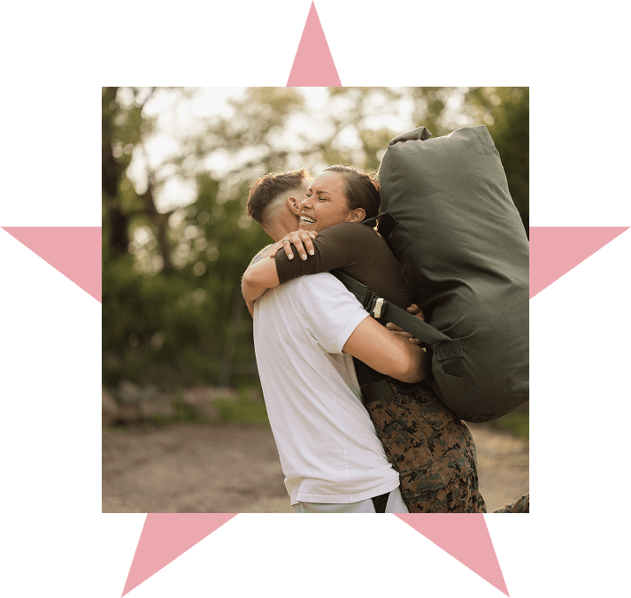 Happy reunion hug in nature