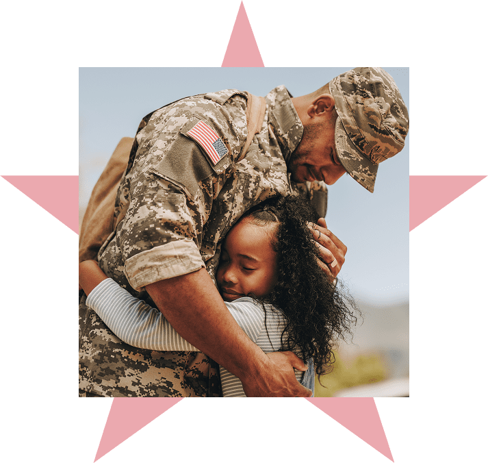 Soldier hugging child with love