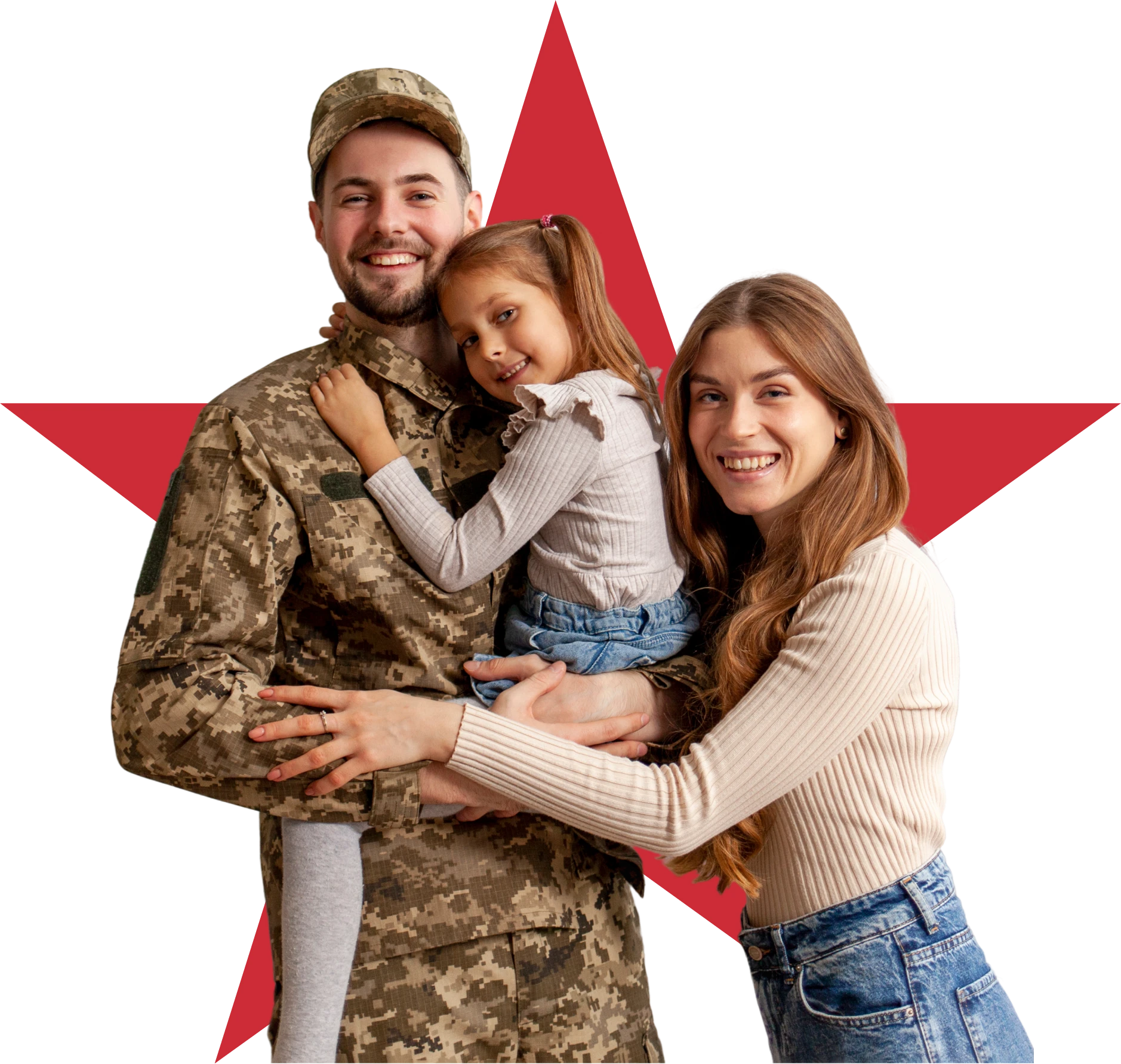 Family posing with soldier in uniform