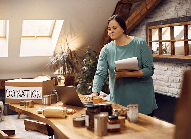 Preparing donation box in cozy room